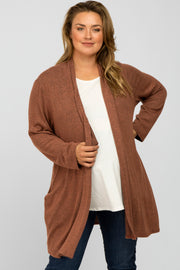 Rust Brushed Knit Maternity Plus Cardigan