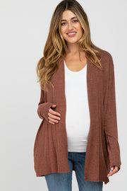 Rust Brushed Knit Maternity Cardigan