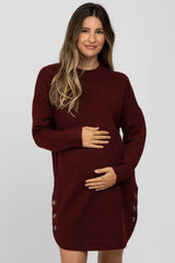 Burgundy Button Accent Maternity Sweater Dress