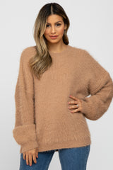 Taupe Fuzzy Chunky Knit Maternity Sweater