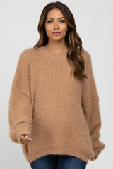 Taupe Fuzzy Chunky Knit Maternity Sweater