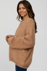 Taupe Fuzzy Chunky Knit Maternity Sweater