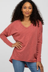 Rust Heathered Hi-Low Long Sleeve Top