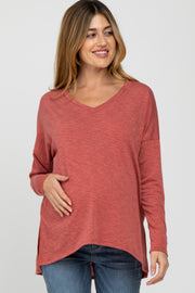 Rust Heathered Hi-Low Maternity Long Sleeve Top