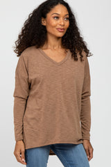 Mocha Heathered Hi-Low Long Sleeve Top