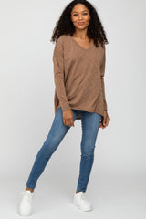 Mocha Heathered Hi-Low Long Sleeve Top