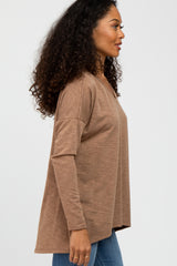 Mocha Heathered Hi-Low Long Sleeve Top