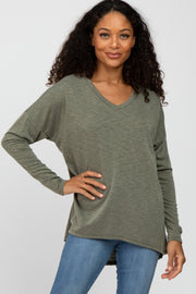 Olive Heathered Hi-Low Long Sleeve Top