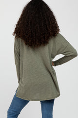 Olive Heathered Hi-Low Long Sleeve Top