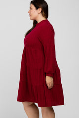 Burgundy Mock Neck Tiered Plus Dress