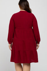 Burgundy Mock Neck Tiered Plus Dress