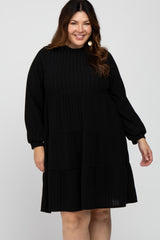 Black Mock Neck Tiered Plus Dress