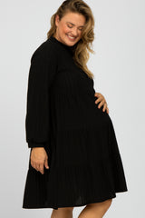 Black Mock Neck Tiered Maternity Plus Dress