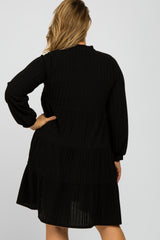 Black Mock Neck Tiered Maternity Plus Dress