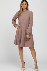 Taupe Mock Neck Tiered Dress