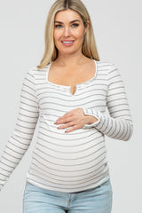 Ivory Ribbed Striped Maternity Long Sleeve Top