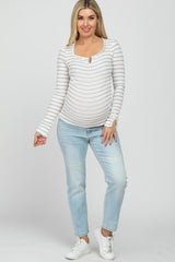 Ivory Ribbed Striped Maternity Long Sleeve Top