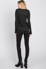 Black Ribbed Striped Long Sleeve Top