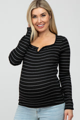 Black Ribbed Striped Maternity Long Sleeve Top