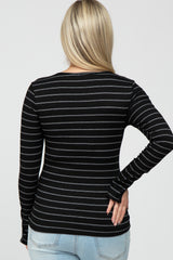 Black Ribbed Striped Maternity Long Sleeve Top