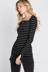 Black Ribbed Striped Long Sleeve Top