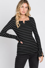 Black Ribbed Striped Long Sleeve Top