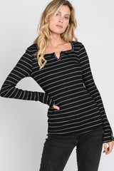 Black Ribbed Striped Long Sleeve Top