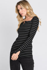 Black Ribbed Striped Long Sleeve Top