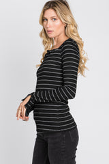 Black Ribbed Striped Long Sleeve Top