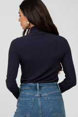 Navy Ribbed Ruffle Trim Turtle Neck