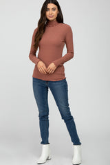 Mauve Ribbed Ruffle Trim Turtle Neck