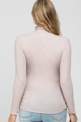 Light Pink Ribbed Ruffle Trim Maternity Turtle Neck