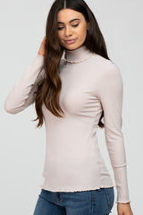 Light Pink Ribbed Ruffle Trim Turtle Neck