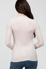 Light Pink Ribbed Ruffle Trim Turtle Neck