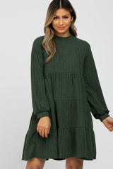 Olive Mock Neck Tiered Dress