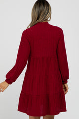 Burgundy Mock Neck Tiered Dress