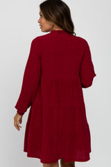 Burgundy Mock Neck Tiered Maternity Dress