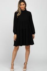 Black Mock Neck Tiered Dress