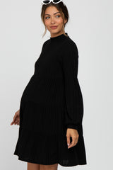 Black Mock Neck Tiered Maternity Dress