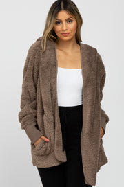 Mocha Fuzzy Hooded Long Sleeve Jacket