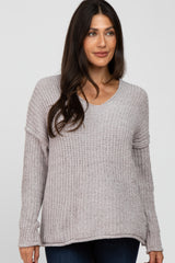 Beige Chenille V-Neck Hooded Maternity Sweater