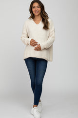 Ivory Chenille V-Neck Hooded Maternity Sweater