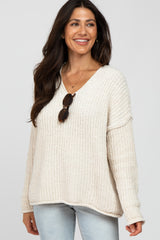 Ivory Chenille V-Neck Hooded Sweater