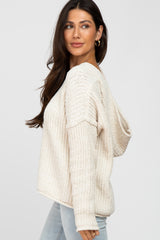 Ivory Chenille V-Neck Hooded Sweater