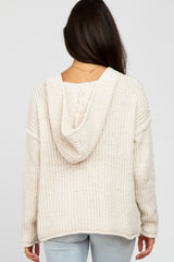 Ivory Chenille V-Neck Hooded Sweater