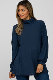 Navy Knit Long Sleeve Turtleneck Top