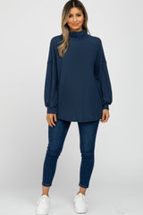 Navy Knit Long Sleeve Turtleneck Top