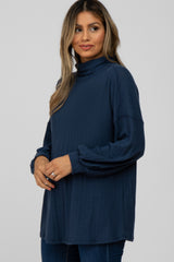 Navy Knit Long Sleeve Turtleneck Top