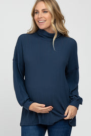 Navy Knit Long Sleeve Turtleneck Maternity Top