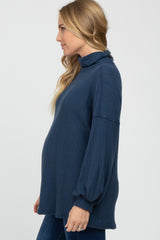 Navy Knit Long Sleeve Turtleneck Maternity Top